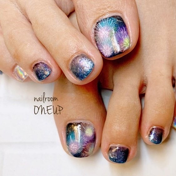 夏 七夕 浴衣 デート フット Nail Room One Upのネイルデザイン No ネイルブック