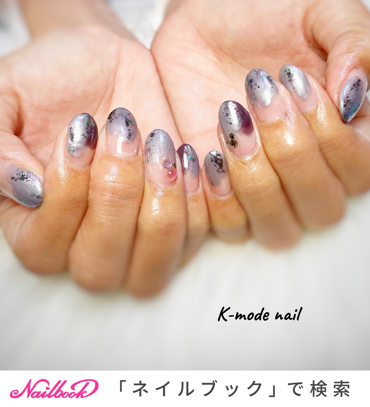 秋 ハンド 変形フレンチ ビジュー ミディアム K Mode Nailのネイルデザイン No ネイルブック