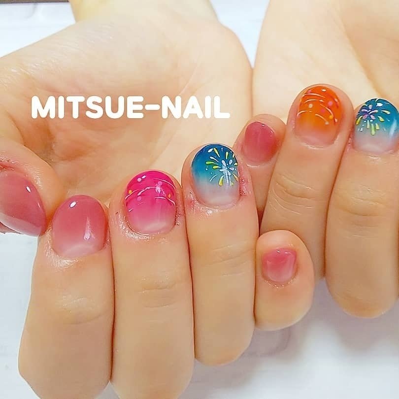 夏 お正月 海 浴衣 ハンド Mitsue Nailのネイルデザイン No ネイルブック