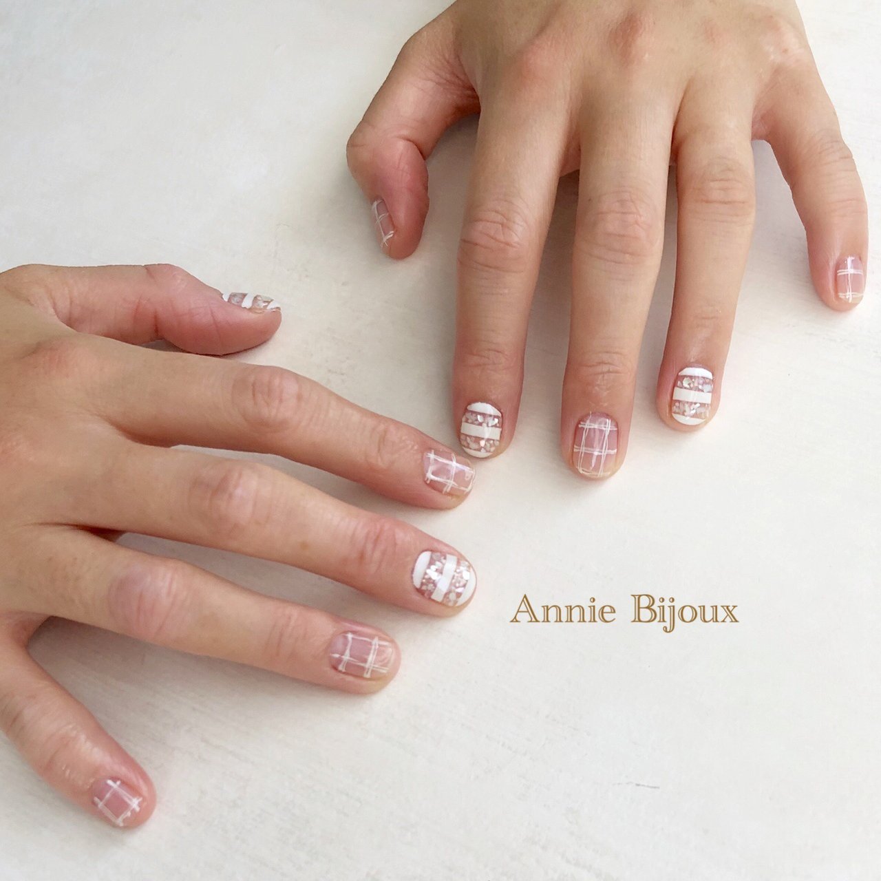 千尋ページ ネイルチップ シェル/チェック/シースルー/ボーダー/ホワイト - CHIHIRO❃のネイル