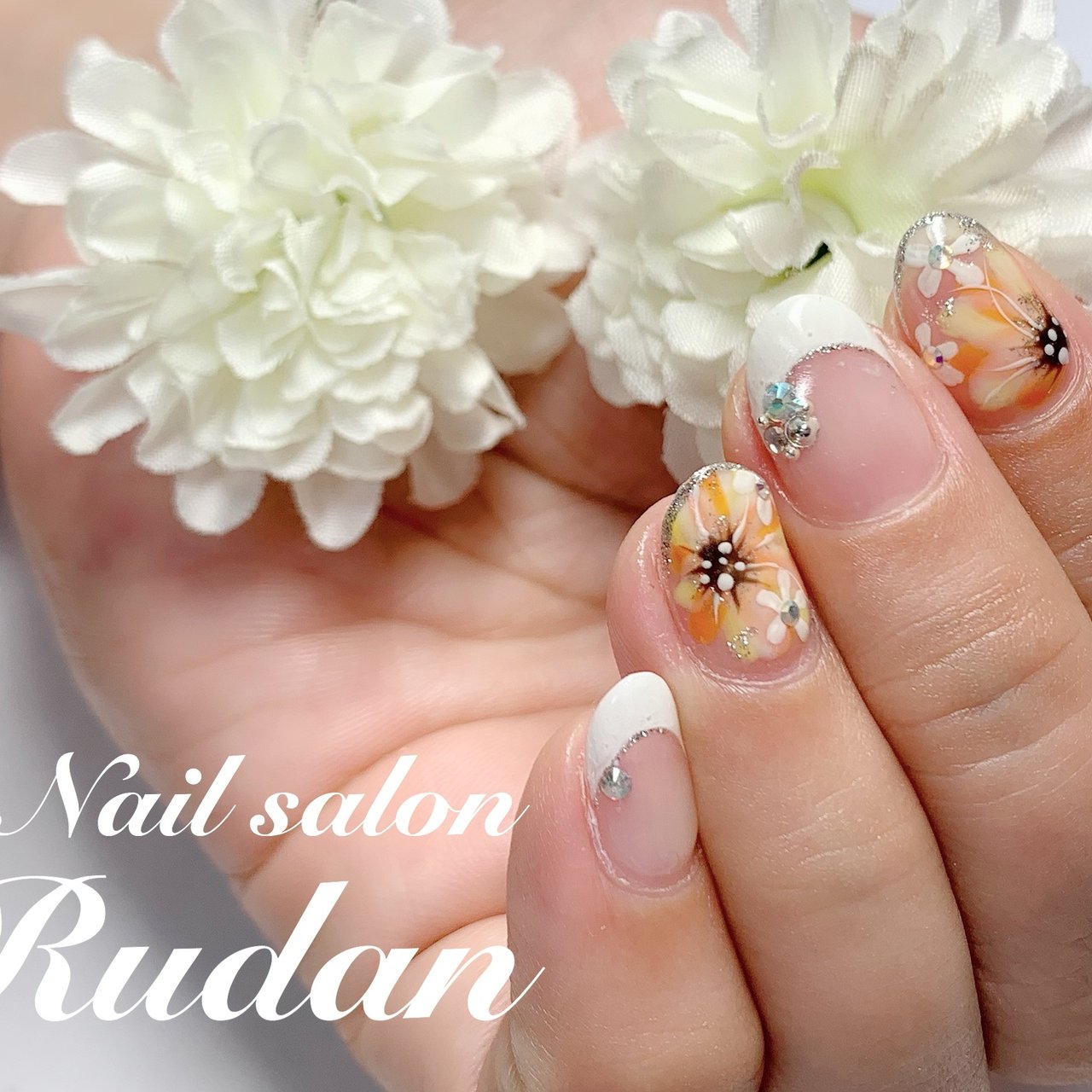 オールシーズン ハンド シンプル フレンチ フラワー Nailsalon Rudanのネイルデザイン No ネイルブック