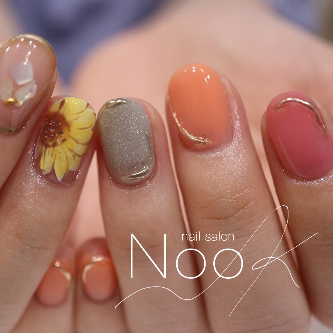 夏 秋 ハンド ワンカラー フラワー Nailsalon Nookのネイルデザイン No ネイルブック