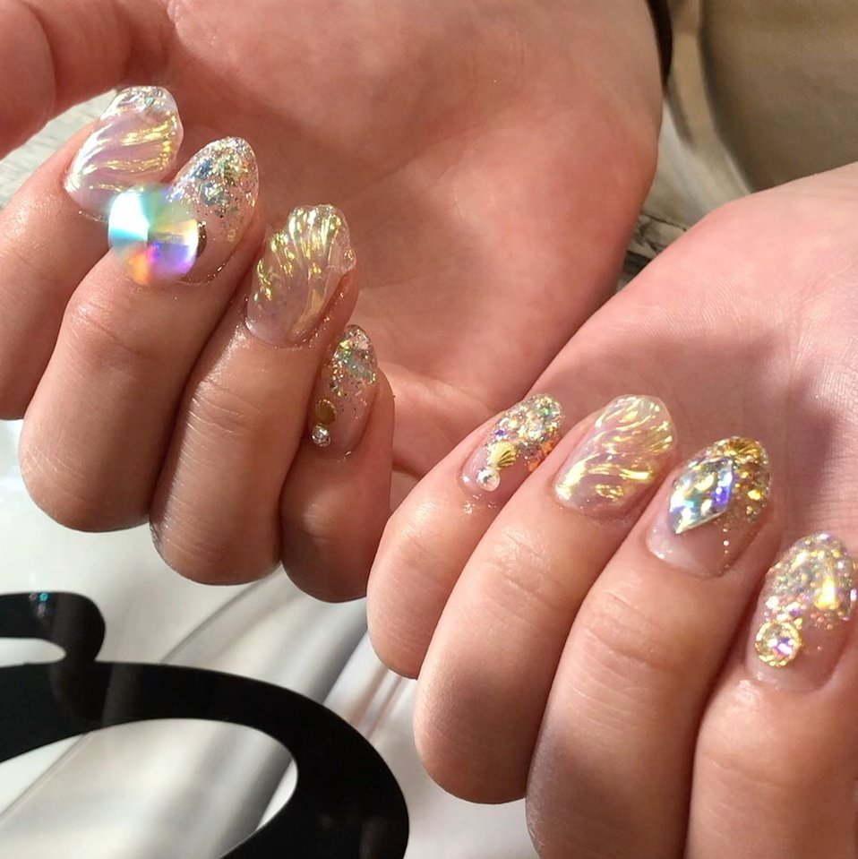 ハンド グラデーション 人魚の鱗 ショート クリア 宮城県 石巻 ロージーネイル Rosy Nail Pupuu Rosyのネイル デザイン No ネイルブック