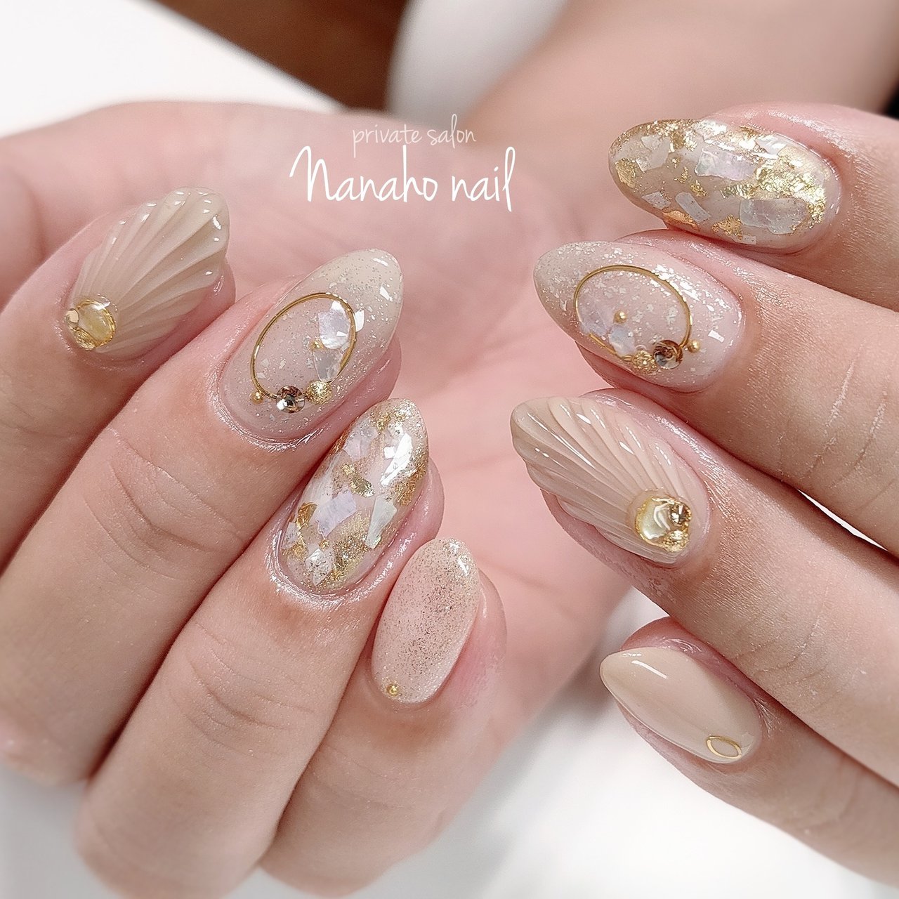 夏 秋 ハンド ラメ シェル Nanaho Nail 大阪府八尾市 のネイルデザイン No ネイルブック