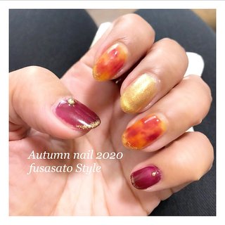 べっ甲 セルフネイル ワインレッドのネイルデザイン ネイルブック