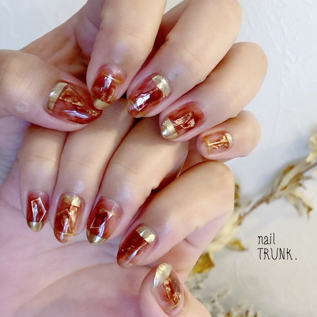 秋 ハンド ニュアンス マーブル ミラー Nail Trunkのネイルデザイン No ネイルブック