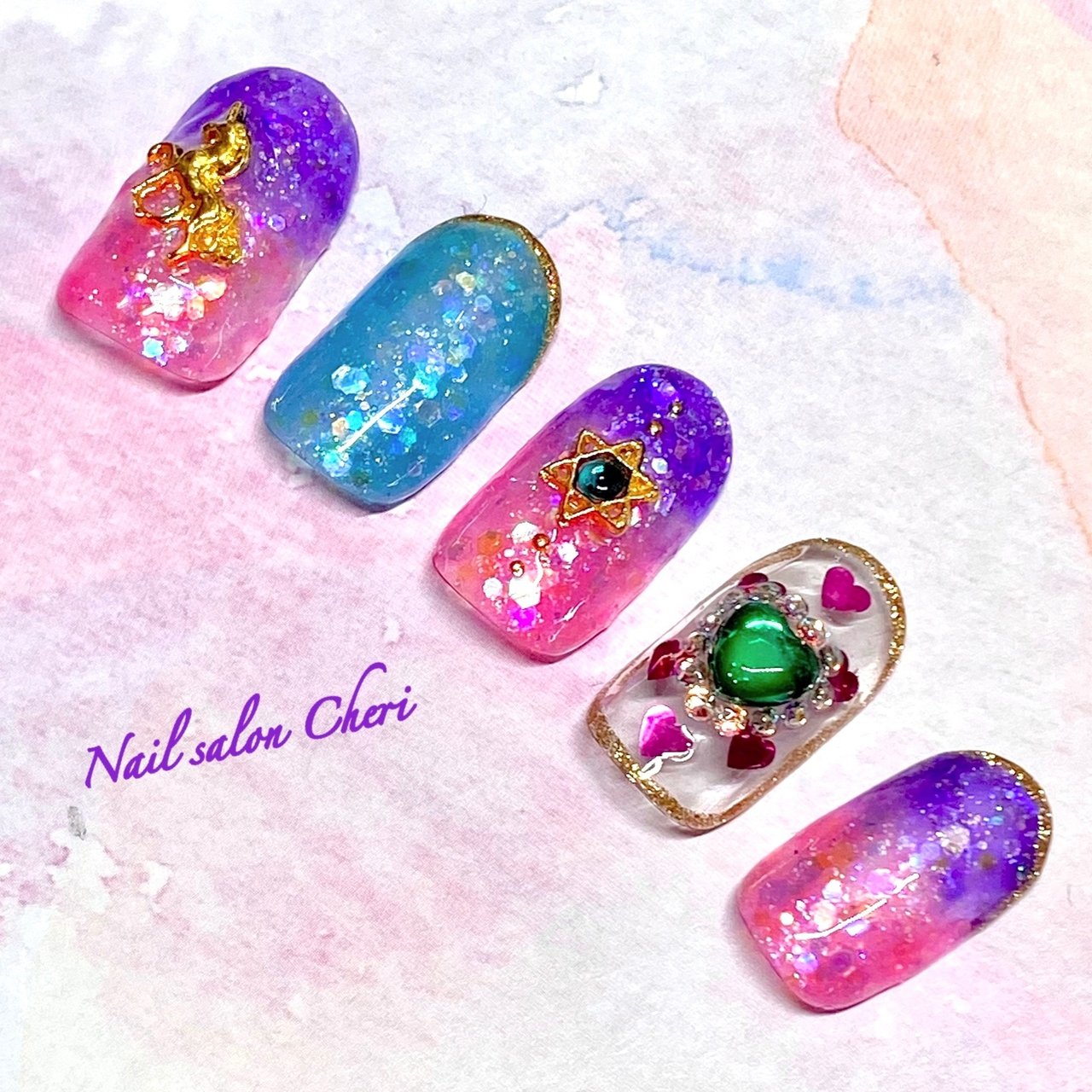 ハンド ピンク 水色 パープル ジェルネイル Nail Salon Cheriのネイルデザイン No ネイルブック