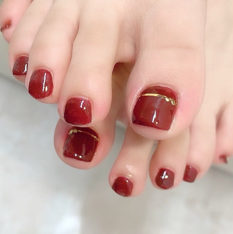 フット ボルドー ゴールド Nailsalon Arnaのネイルデザイン No ネイルブック