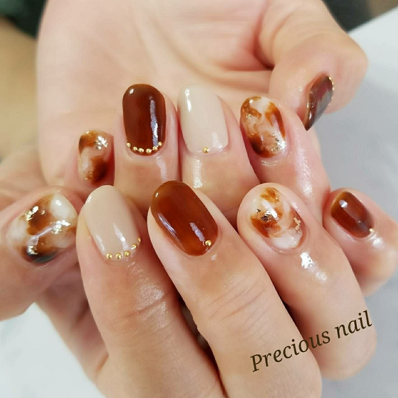 秋 ニュアンス マーブル ベージュ ブラウン Precious Nail315のネイルデザイン No ネイルブック