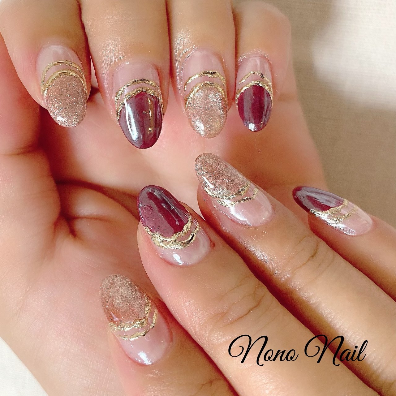 オールシーズン ハンド ピンク ボルドー ジェルネイル Nono Nail ノノネイルのネイルデザイン No ネイルブック