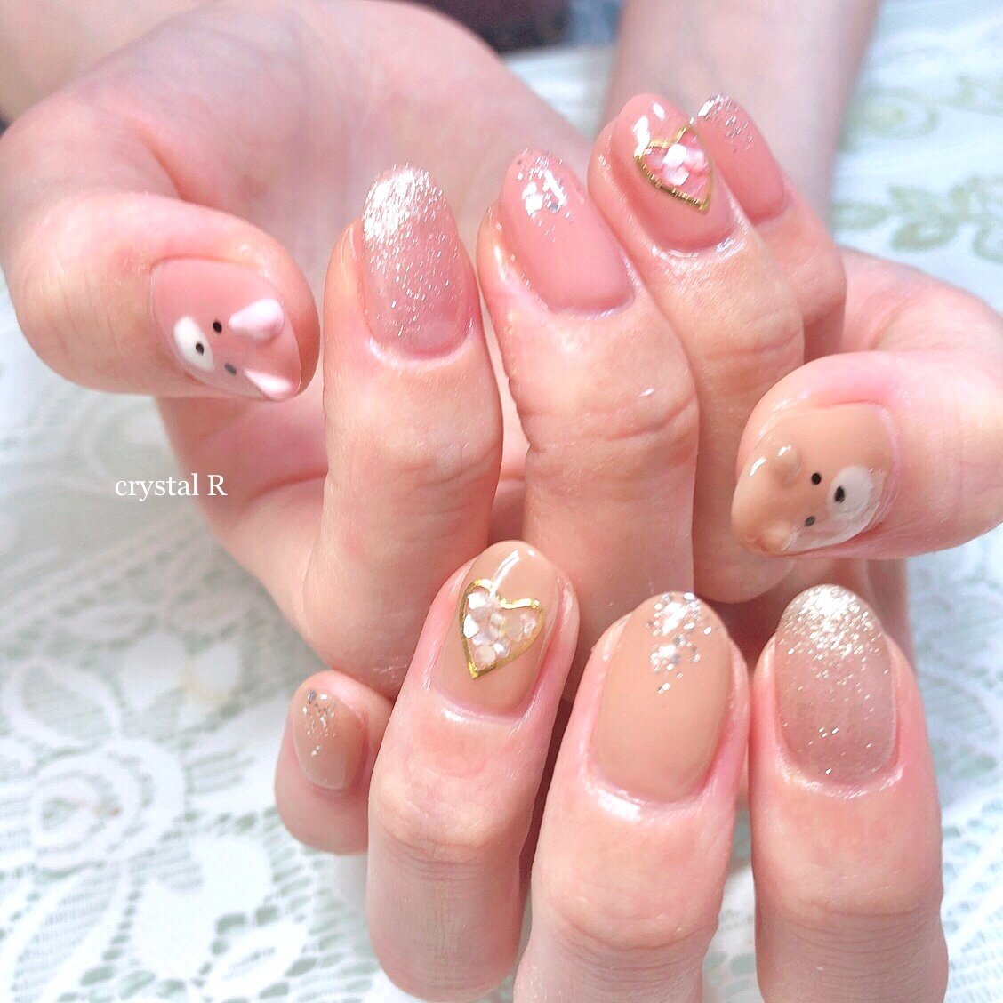 ハンド アニマル柄 ハート キャラクター ピンク Crystal R Nail Salon のネイルデザイン No ネイル ブック