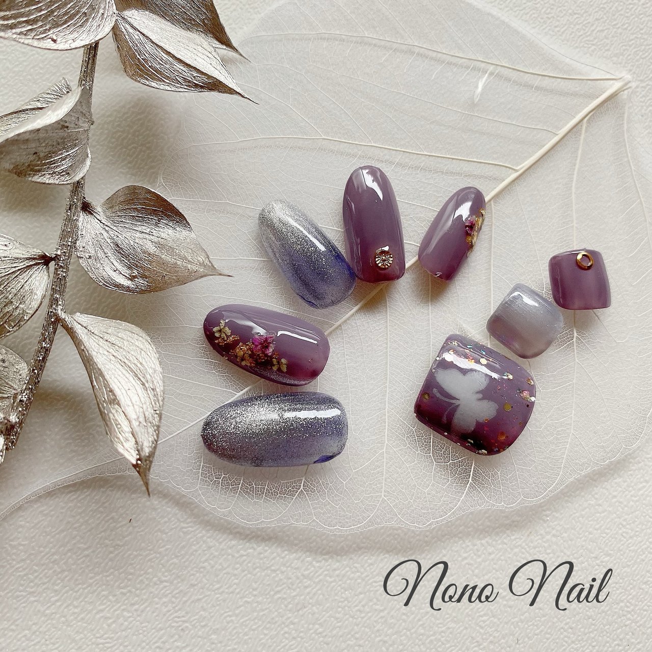 オールシーズン パープル シルバー ネイルチップ Nono Nail ノノネイル 月島のネイルデザイン No 5657554 ネイルブック