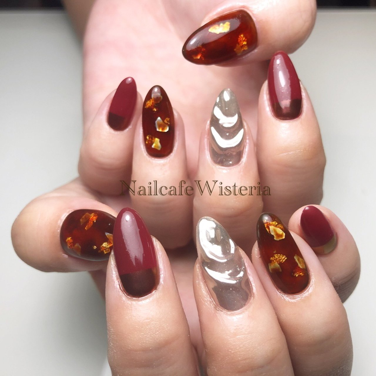 秋 ハンド べっ甲 ボルドー ブラウン Nailcafewisteriaのネイルデザイン No ネイルブック