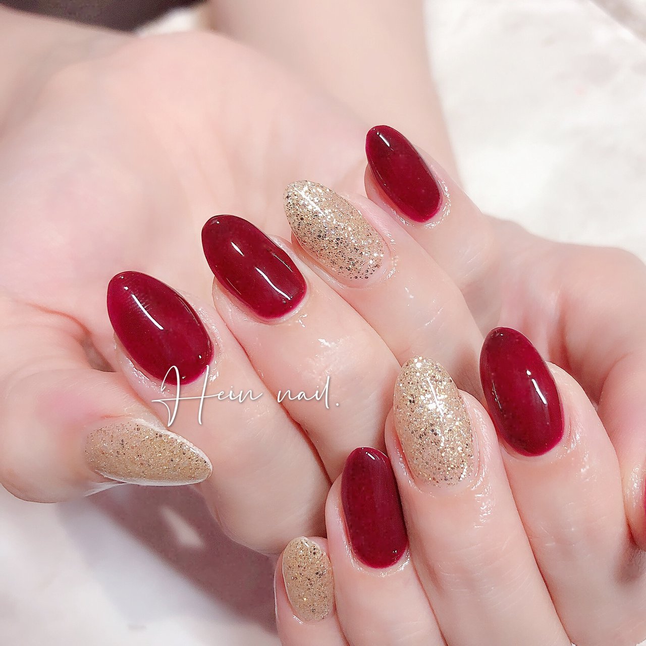 レッド ボルドー ゴールド Hein Nail のネイルデザイン No ネイルブック