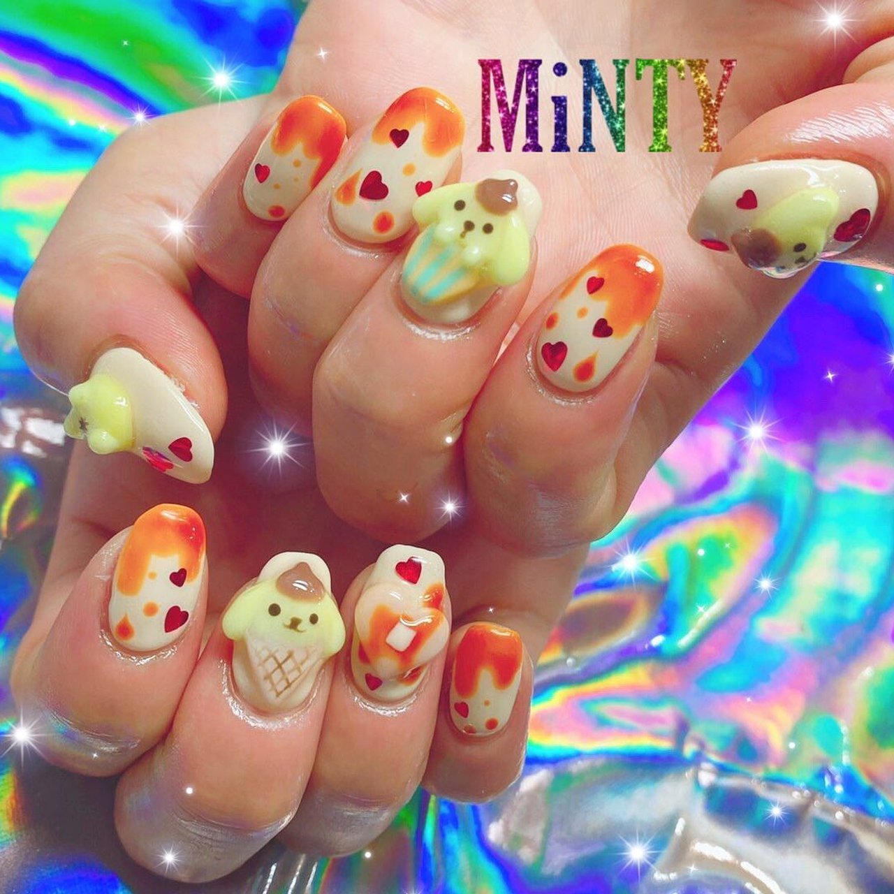 オールシーズン ハンド ハート キャラクター 3d Minty Nail ミンティー のネイルデザイン No 5672531 ネイルブック