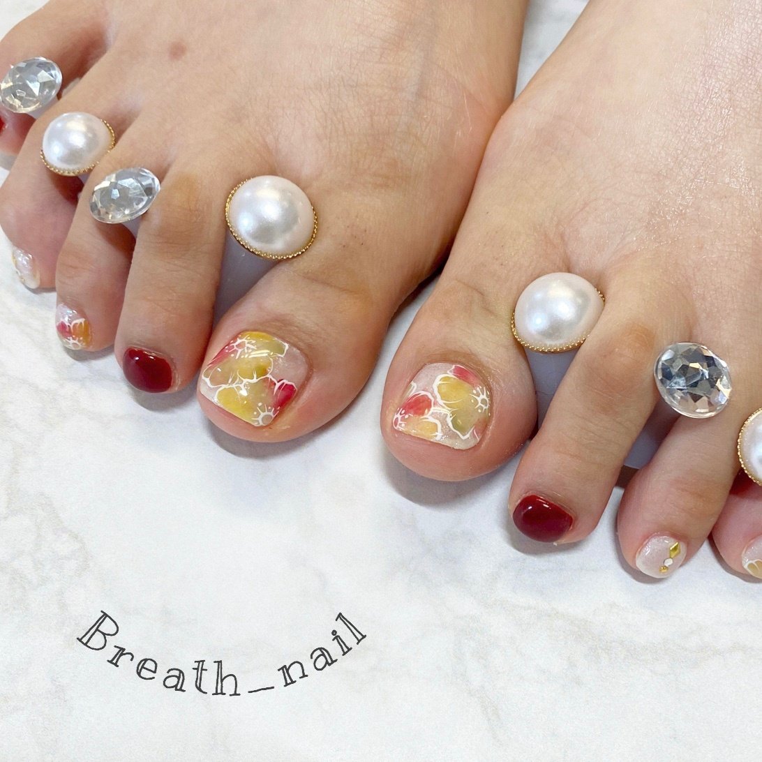 秋 冬 フット ワンカラー フラワー Maco Breath Nailのネイルデザイン No ネイルブック