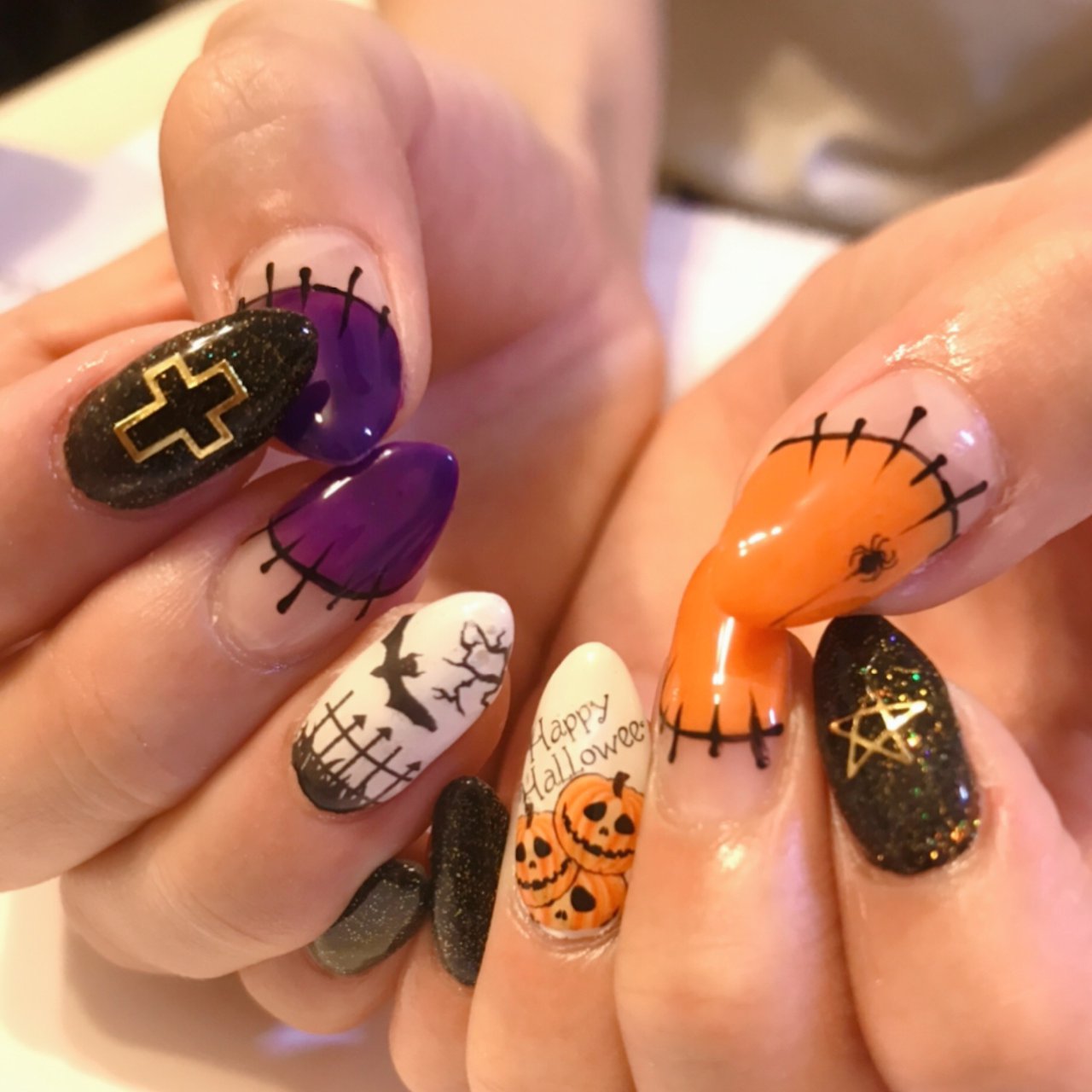 秋/ハロウィン/ハンド/オレンジ/パープル - brilliantnailのネイル