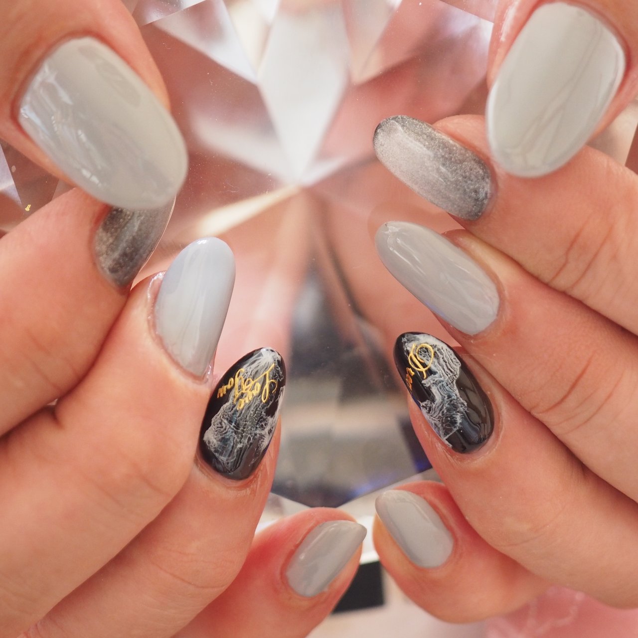 ハンド/グレー/ブラック/ジェルネイル/お客様 - そらみのネイル