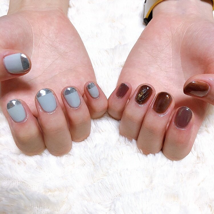 秋 ハンド シンプル ショート 水色 Mitsuki のネイルデザイン No ネイルブック