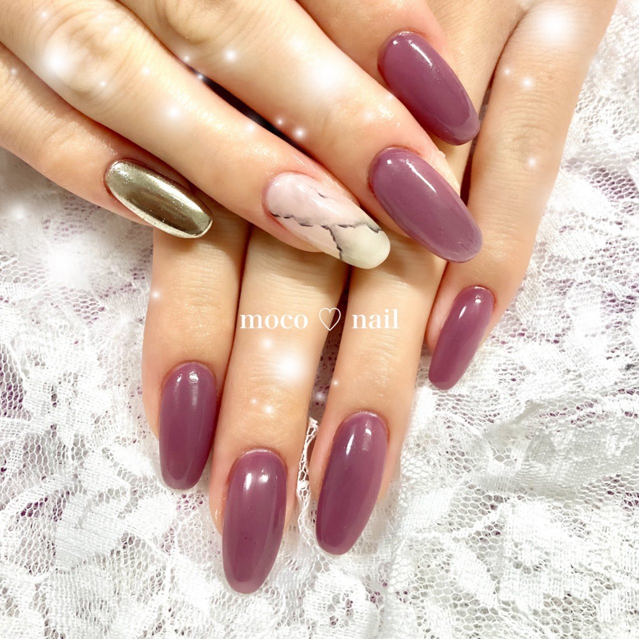 ハンド ワンカラー 大理石 ミラー パープル Moco Nailのネイルデザイン No ネイルブック