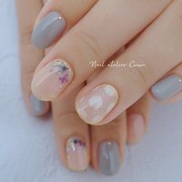 押し花 ピンク グレーのネイルデザイン ネイルブック