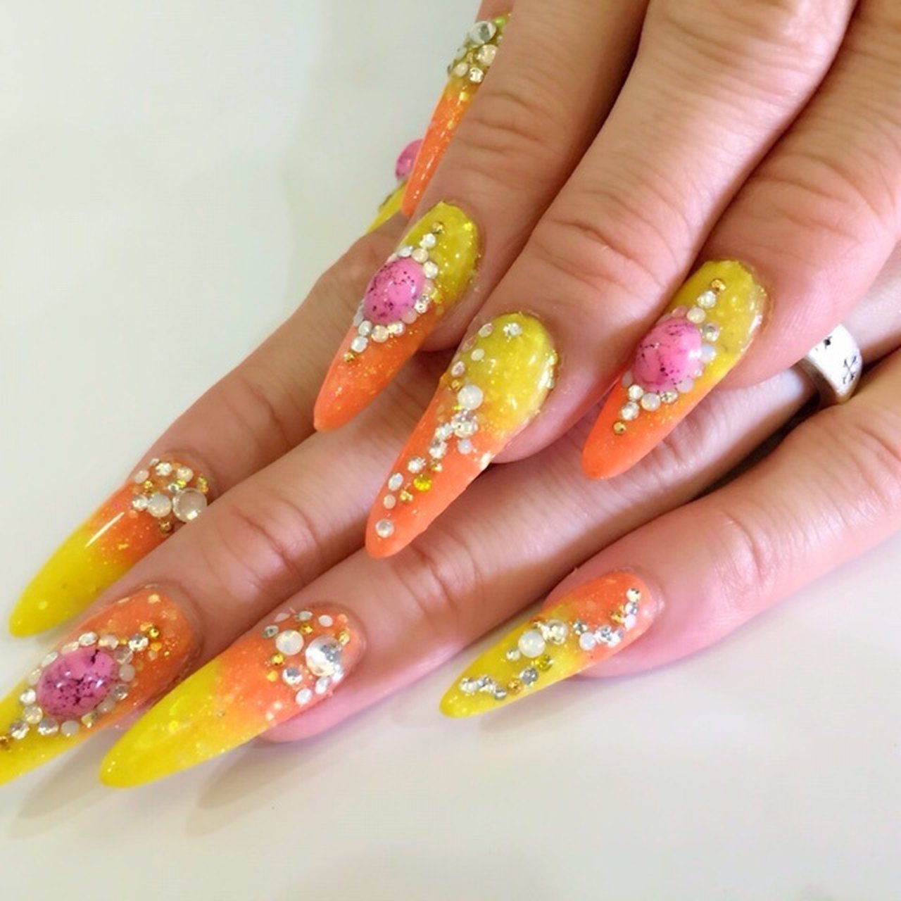 夏 ハンド エスニック スーパーロング オレンジ Arknail のネイルデザイン No ネイルブック