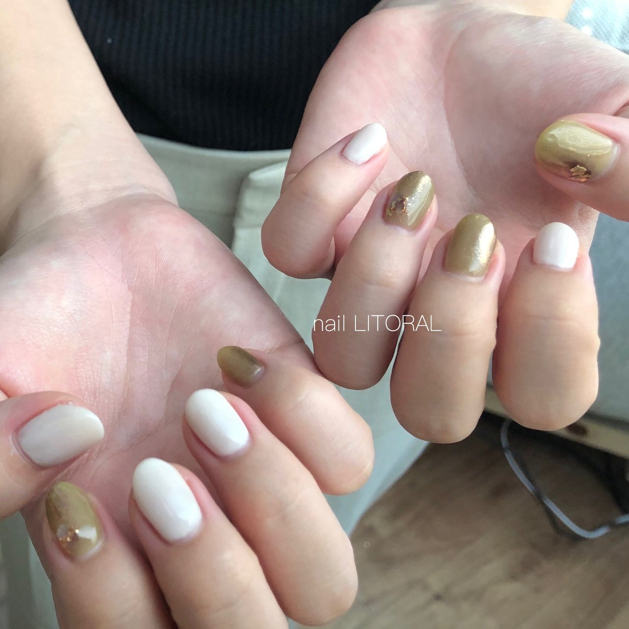 秋 ニュアンス ショート ホワイト グリーン Nail Litoralのネイルデザイン No ネイルブック