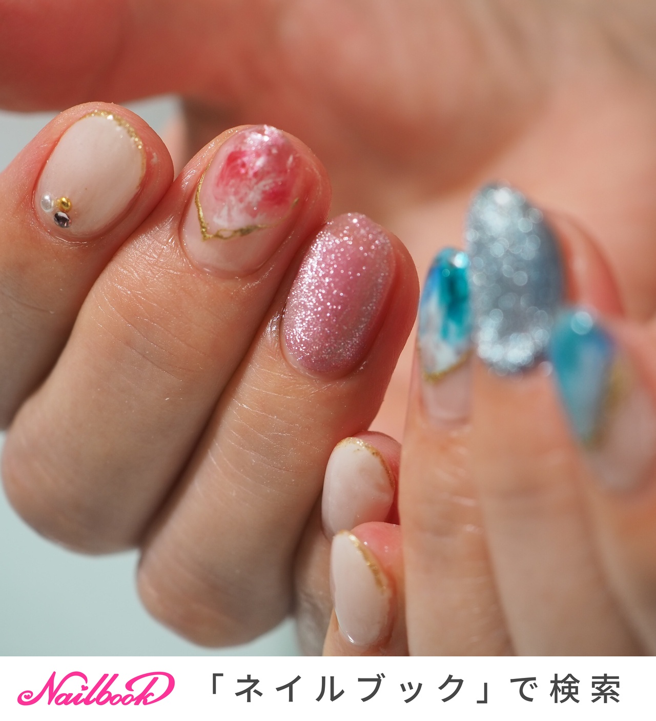 マーブル ピンク 水色のネイルデザイン ネイルブック