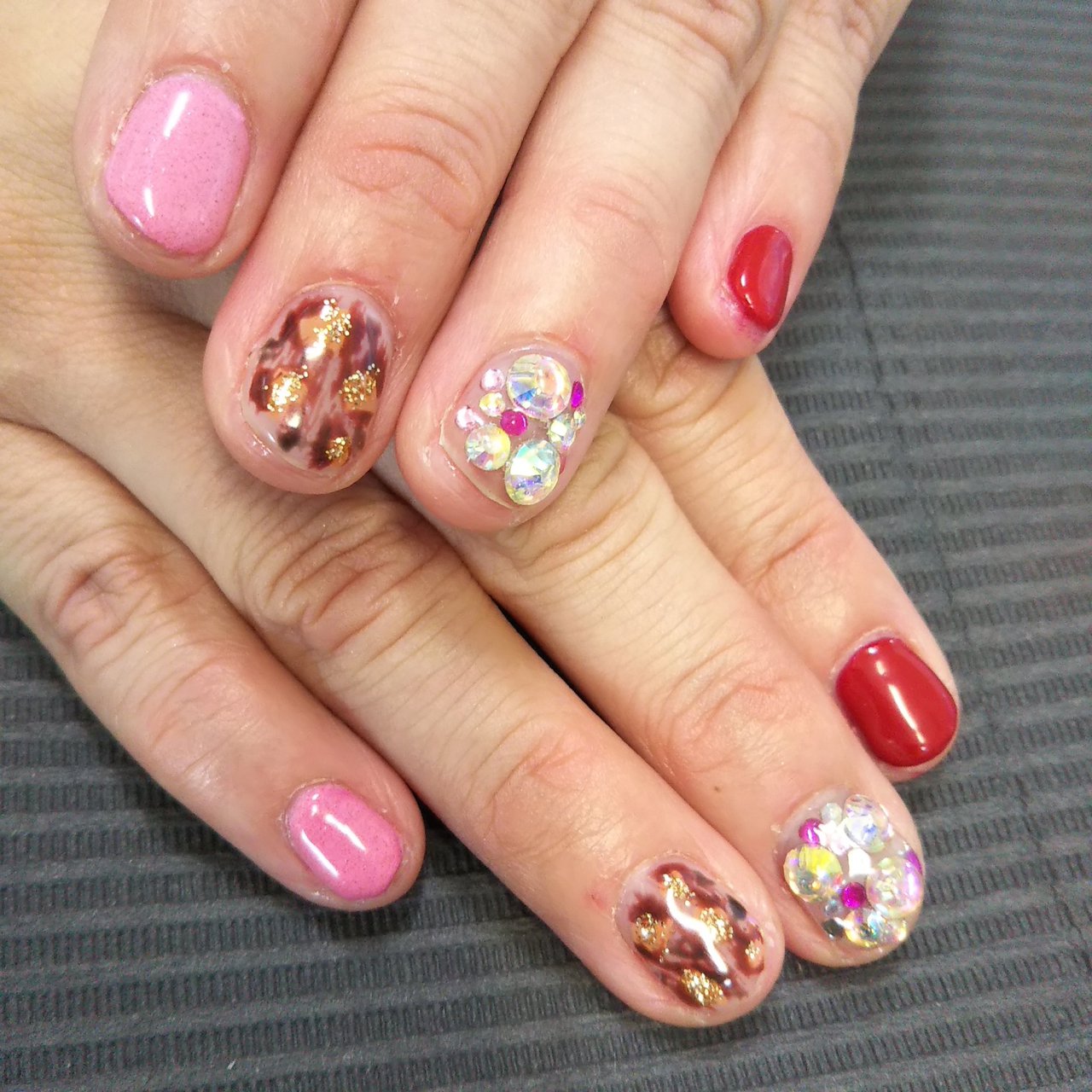 秋 ハンド ビジュー アニマル柄 レオパード とまとのネイルデザイン No ネイルブック