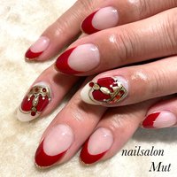 フレンチ ホワイト 赤のネイルデザイン ネイルブック