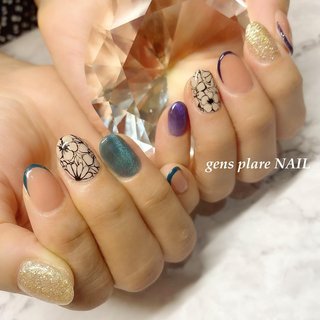 人気順 フラワー 青緑のネイルデザイン ネイルブック