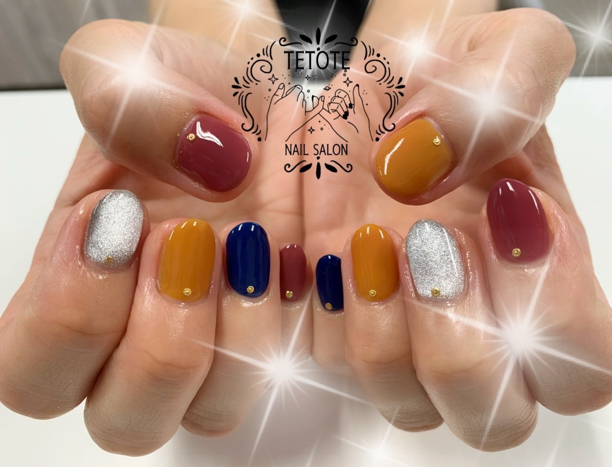 シンプル ネイビー メタリック アースカラー ジェル Nailsalon Tetoteのネイルデザイン No ネイルブック