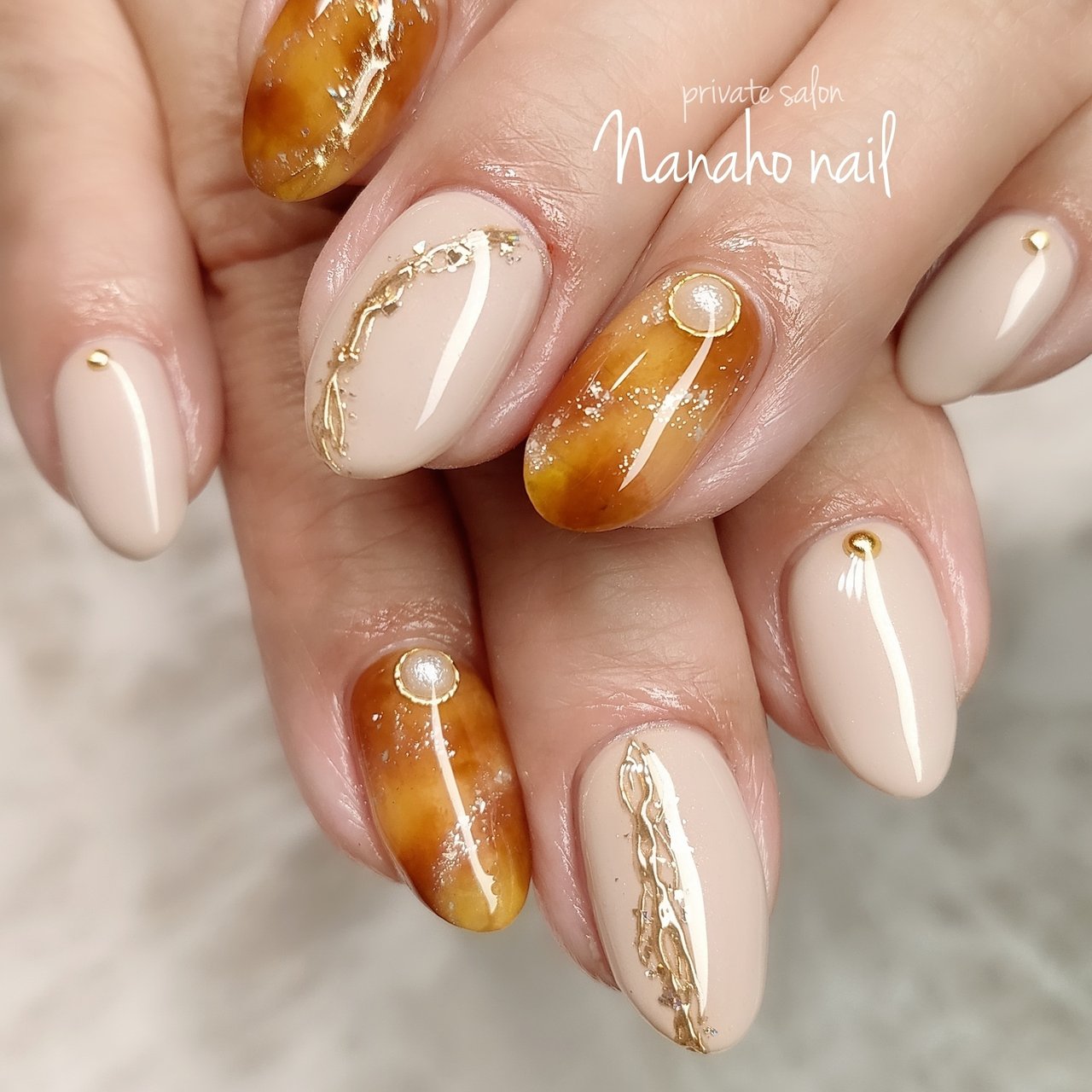 秋 ハンド ラメ ニュアンス べっ甲 Nanaho Nail 大阪府八尾市 のネイルデザイン No ネイルブック