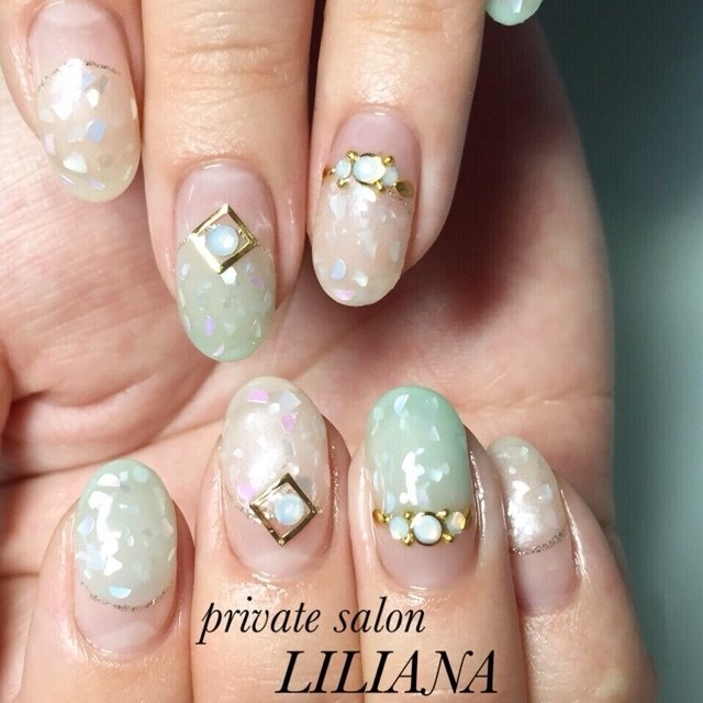 シェル グリーン ジェル Liliana Nailのネイルデザイン No ネイルブック