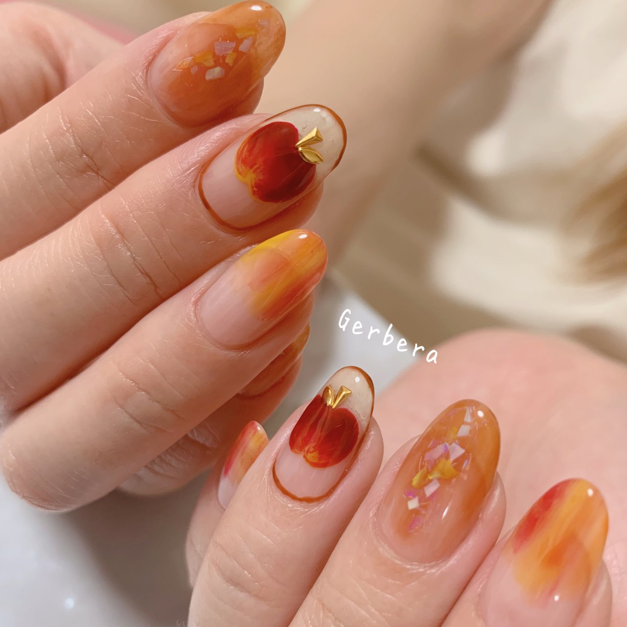 秋 冬 ハンド フルーツ ミディアム Nail Gerberaのネイルデザイン No ネイルブック