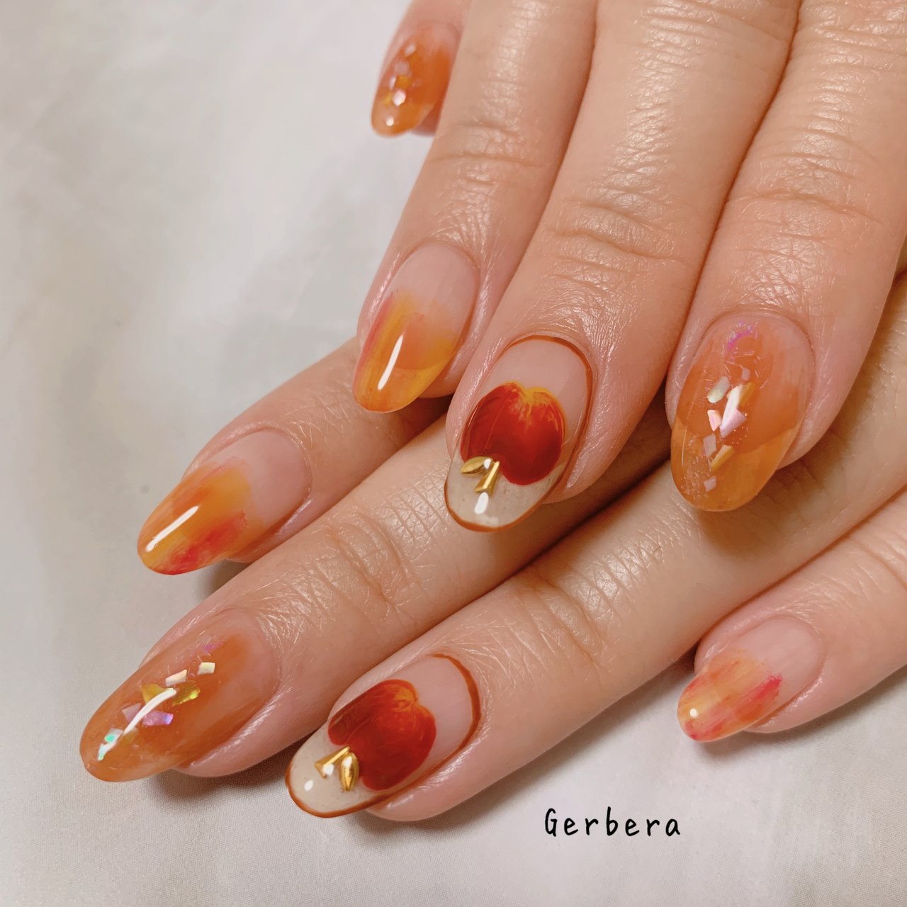 秋 冬 ハンド フルーツ ミディアム Nail Gerberaのネイルデザイン No ネイルブック