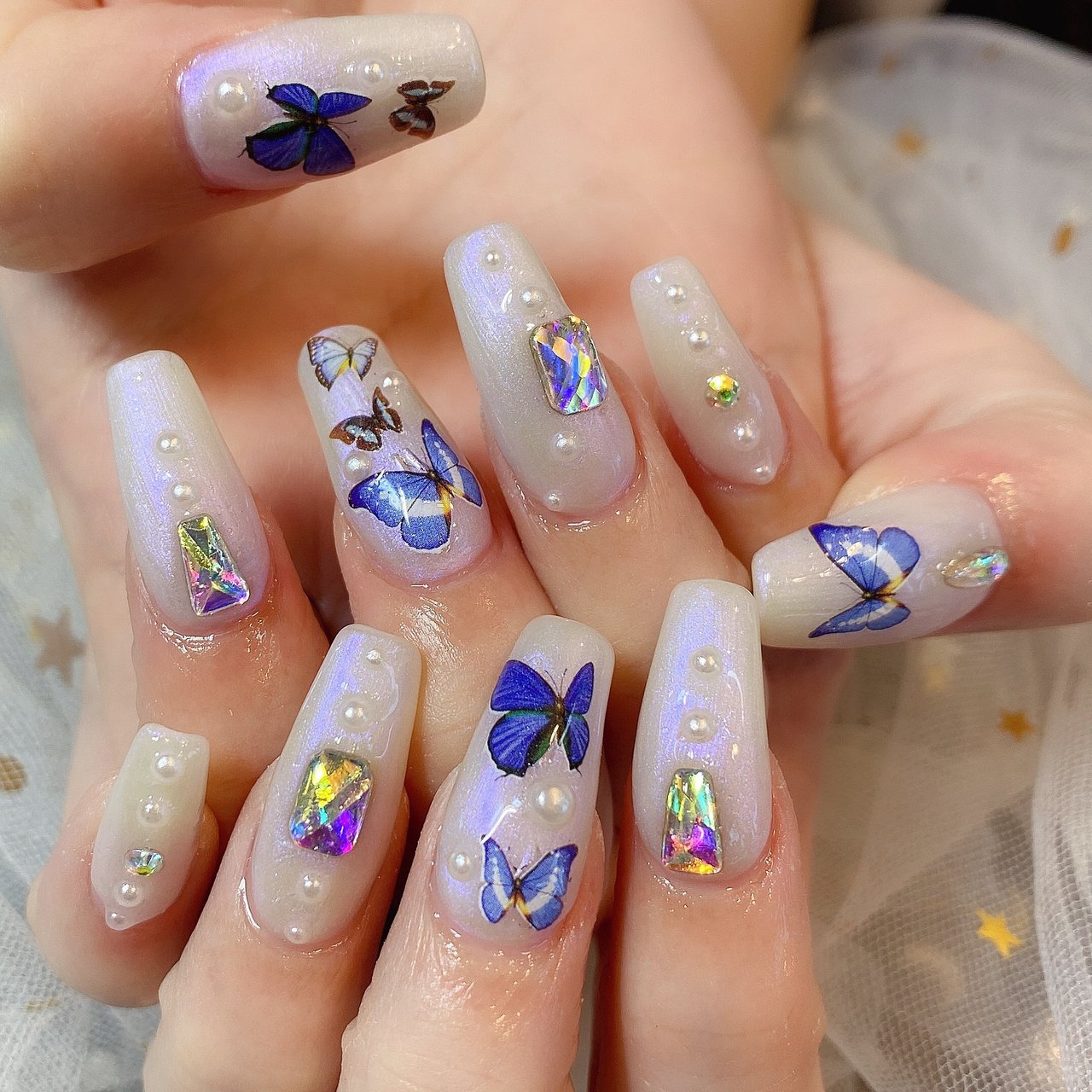 パール ミディアム ホワイト ブルー スカルプチュア パンダ Nail 川崎のネイルデザイン No ネイルブック