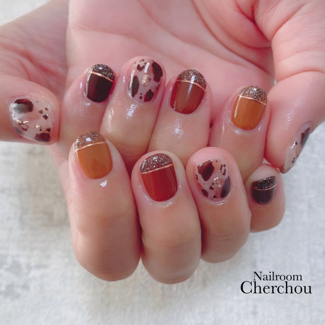 秋 ハンド アニマル柄 ショート ベージュ Nailroom Cherchouのネイルデザイン No ネイルブック
