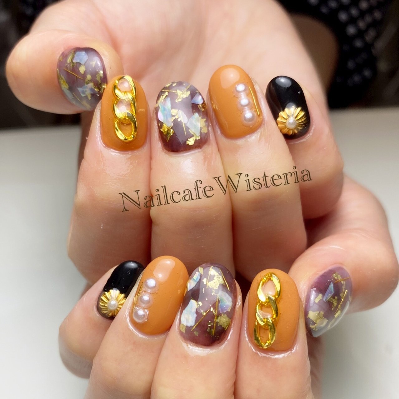 秋 ハンド シェル チェーン ワイヤー Nailcafewisteriaのネイルデザイン No ネイルブック