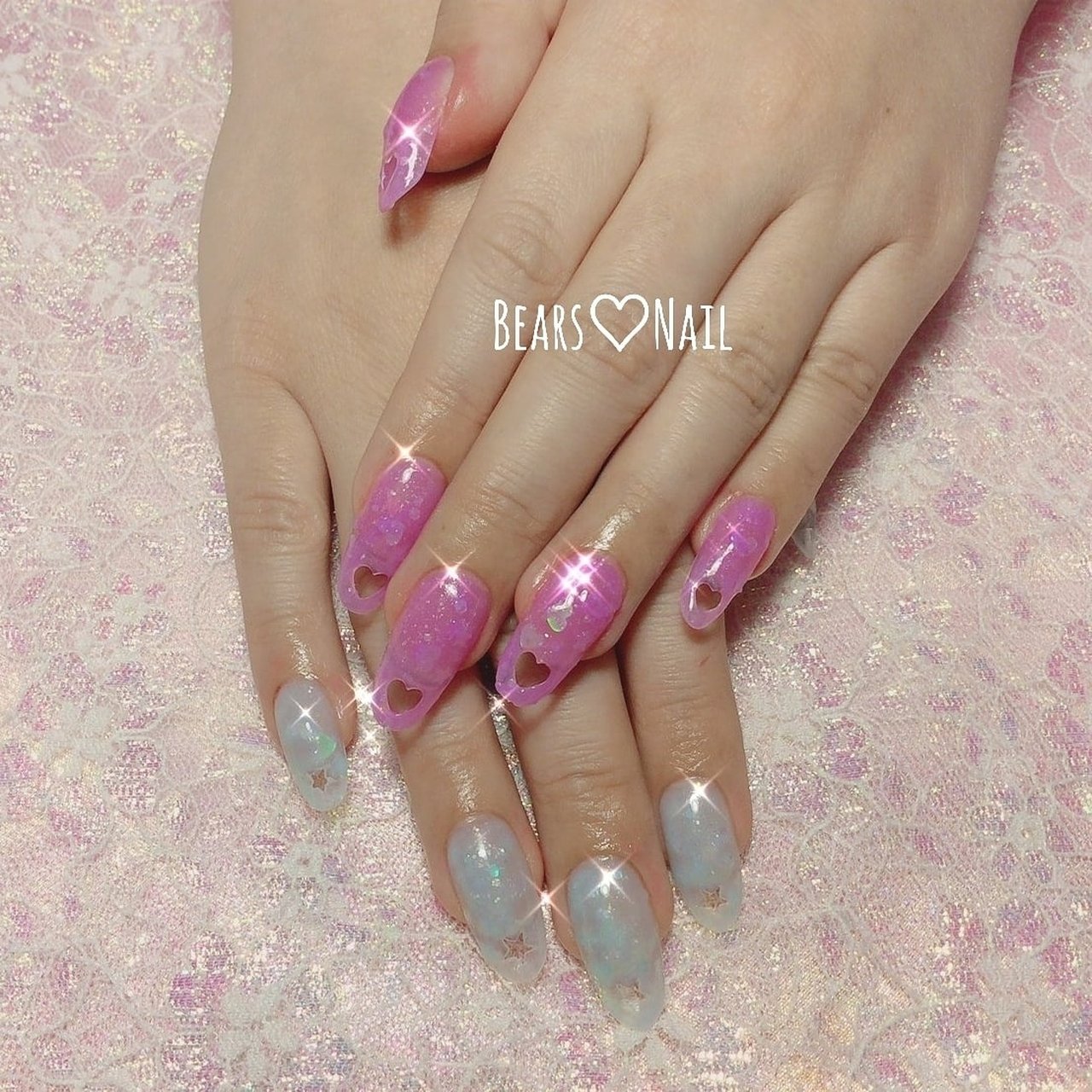 ハンド ホログラム ワンカラー ハート くりぬき ネイリストくまのネイルデザイン No ネイルブック