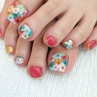 フット 押し花のネイルデザイン ネイルブック