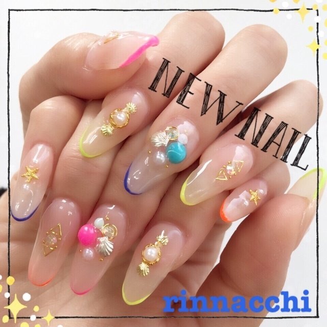 夏 ハンド フレンチ ロング ネオンカラー Rinnacchiのネイルデザイン No 973219 ネイルブック