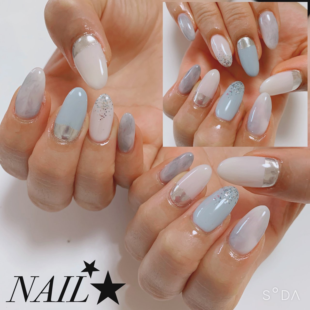 ハンド ミディアム ベージュ 水色 グレー Privatesalon Rim Nailのネイルデザイン No ネイルブック