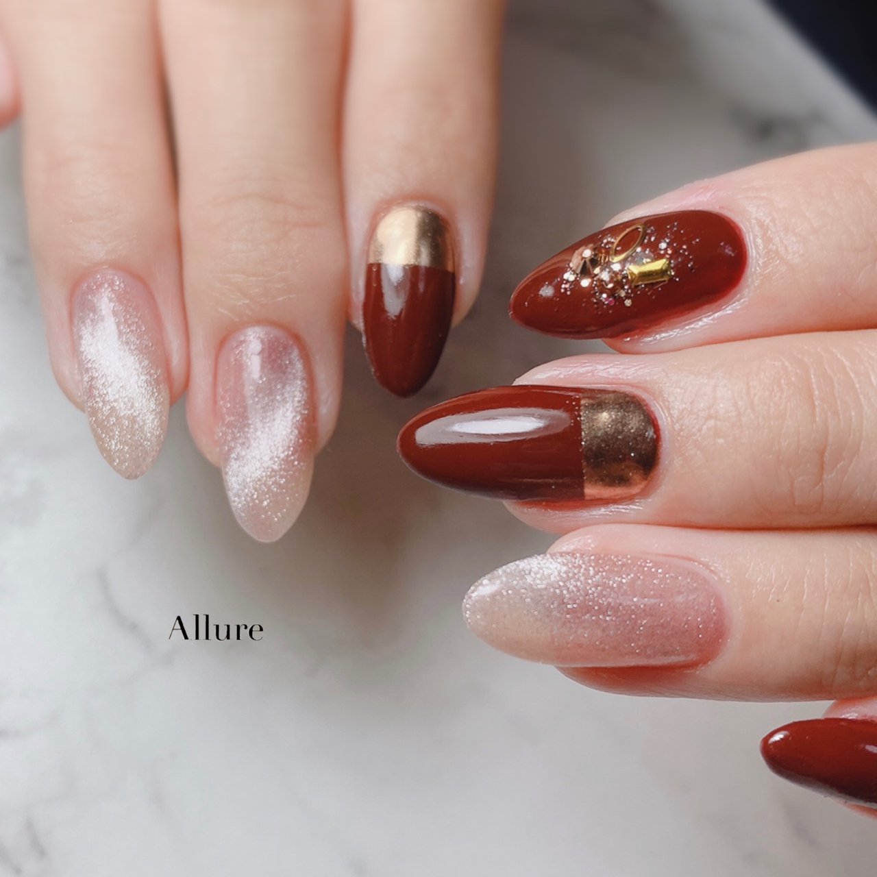 秋 冬 ボルドー ゴールド ジェルネイル Allure アリュール 京都のネイルデザイン No ネイルブック