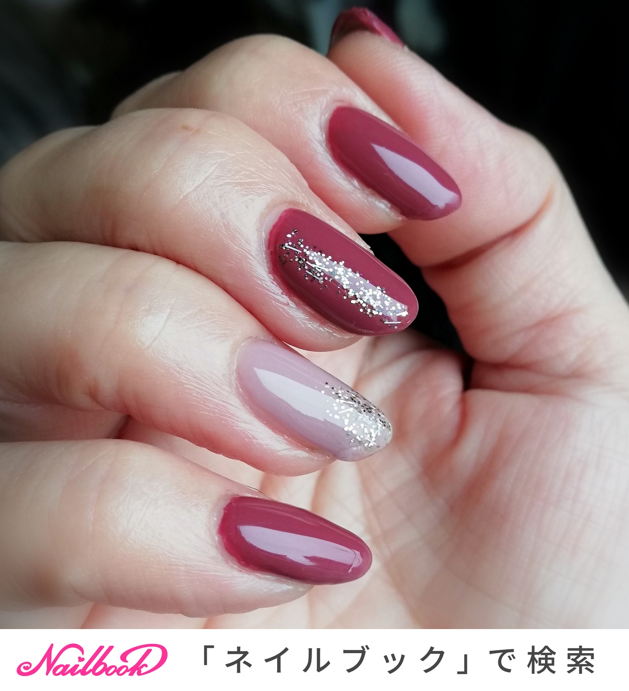 ボルドー グレー マニキュアのネイルデザイン ネイルブック