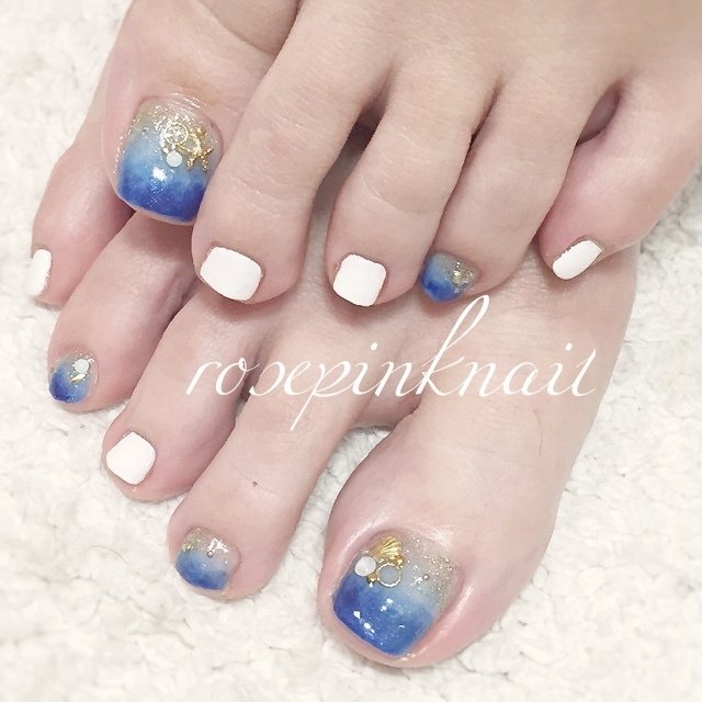 夏 フット グラデーション ブルー ジェル Rosepinknail ローズピンクネイルのネイルデザイン No ネイルブック