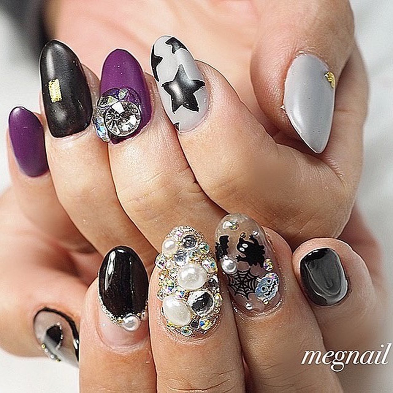 ハロウィン ハンド アニマル柄 ミディアム パープル Megnailのネイルデザイン No ネイルブック