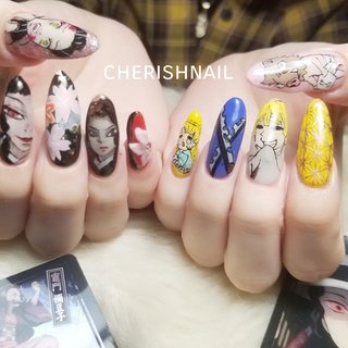 #鬼滅の刃ネイル #鬼滅の刃 #鬼舞辻無惨 #秋 #冬 #オールシーズン #ハロウィン #ハンド #ビジュー #痛ネイル #キャラクター #ロング #カラフル #ビビッド #ジェルネイル #お客様 #cherish nail #ネイルブック