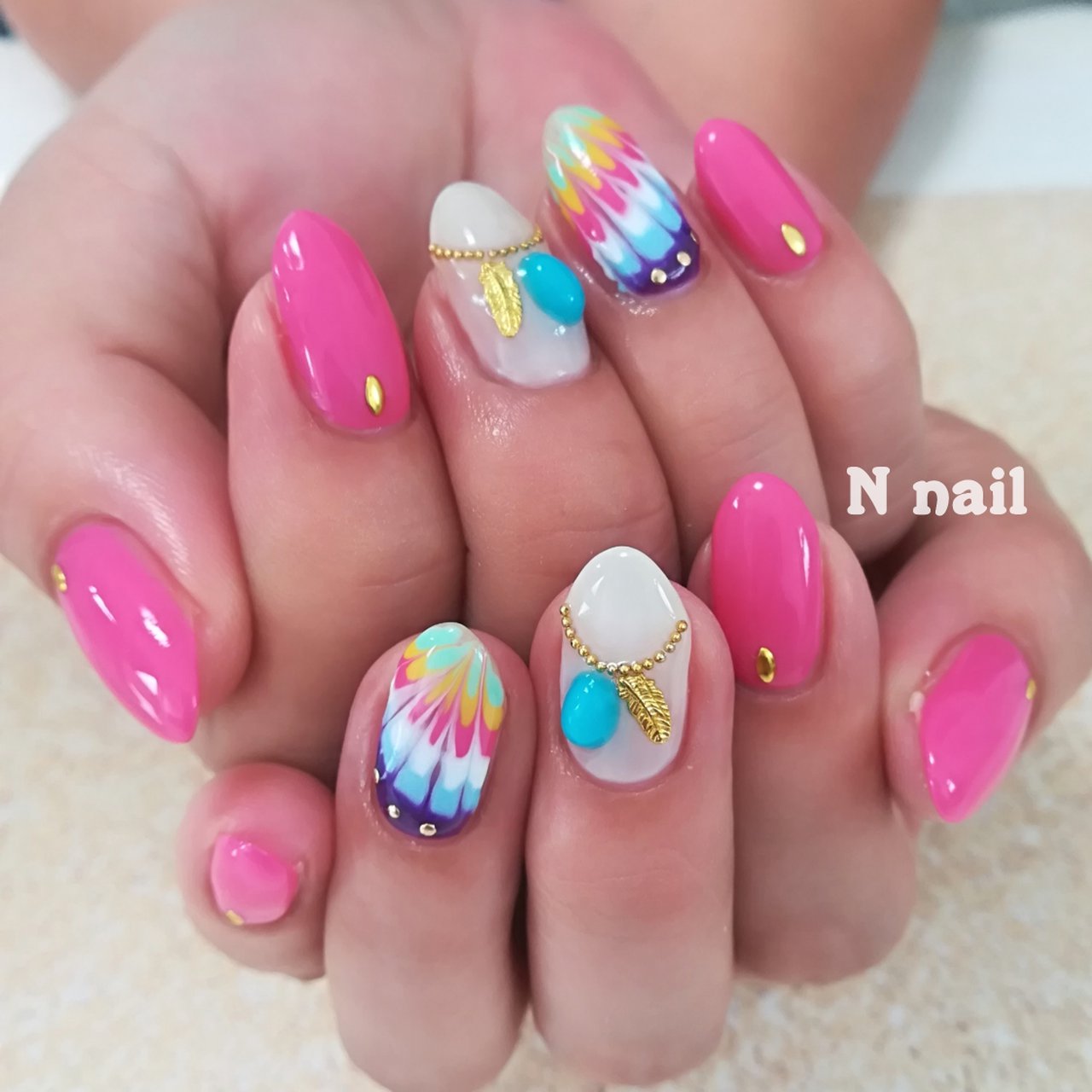 夏 リゾート ハンド ピーコック フェザー N Nailのネイルデザイン No ネイルブック