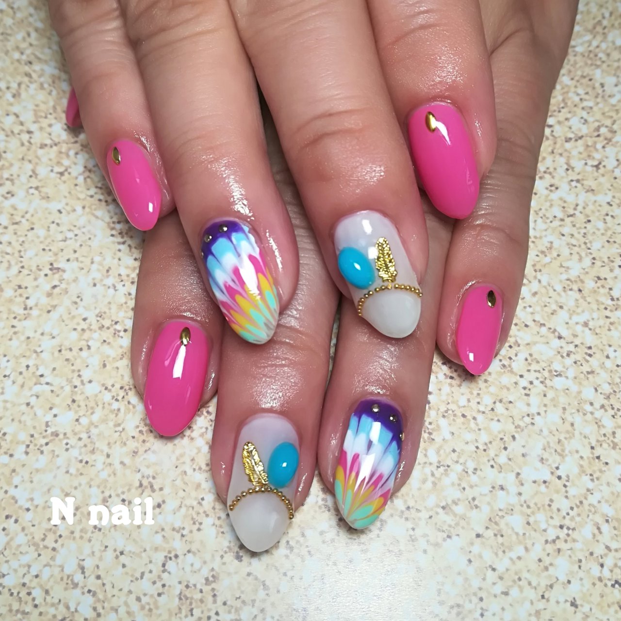 夏 リゾート ハンド ピーコック フェザー N Nailのネイルデザイン No ネイルブック